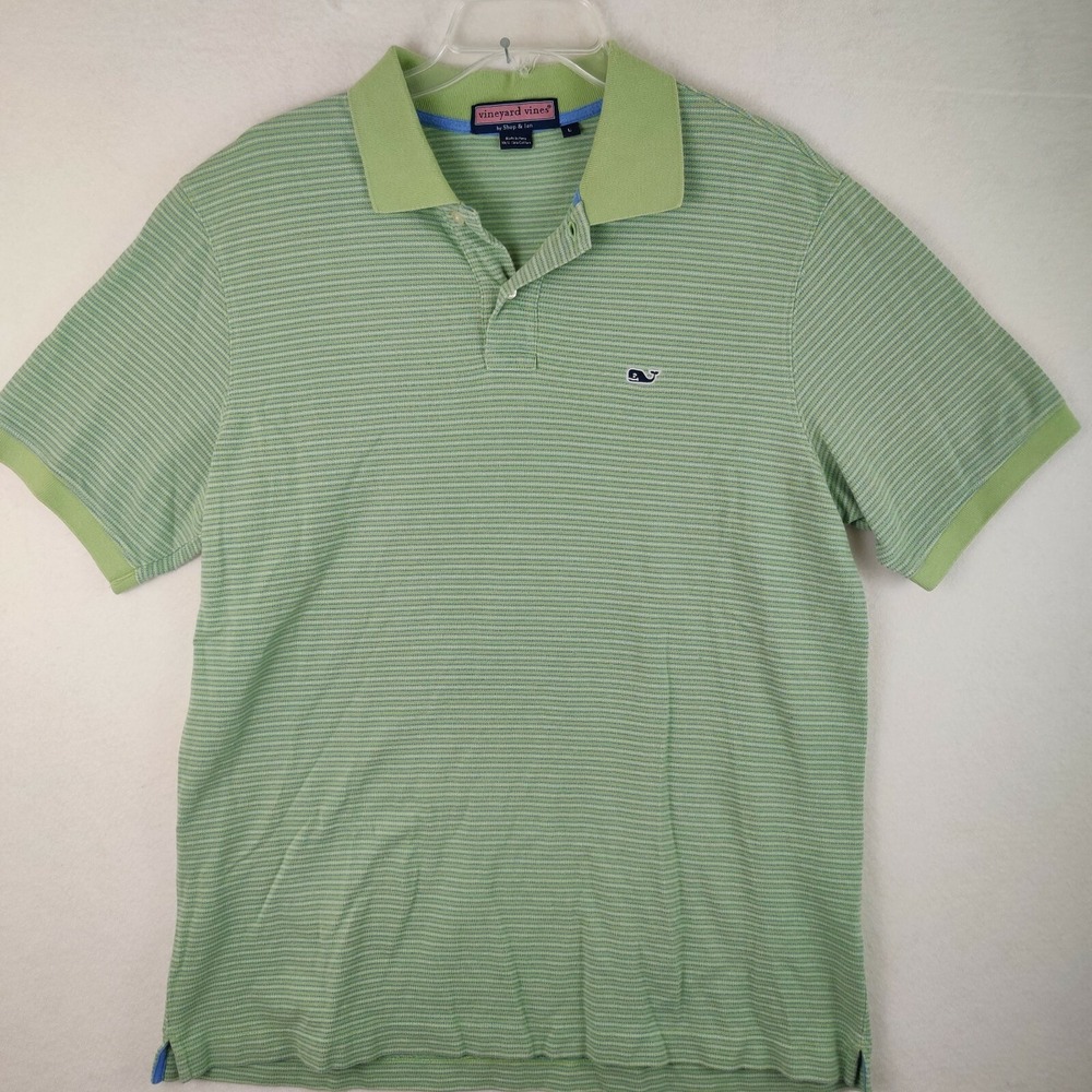 Vineyard Vines Men's Green Striped Cotton Polo Rugby Shirt L Large‎